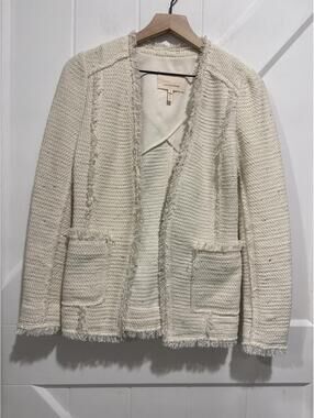 Rebecca Taylor Ivory Textured Open Front Ivory Blazer Jacket Size 2